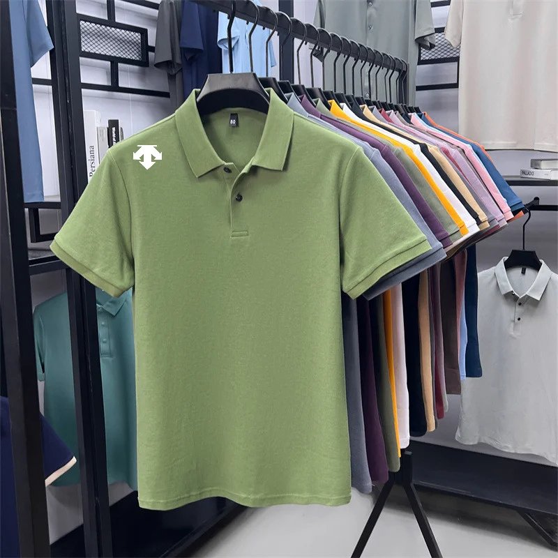 cotton100% men's summer luxury brand polo shirt lapel geometric printing short sleeves t-shirt outdoor leisure men clothing tops