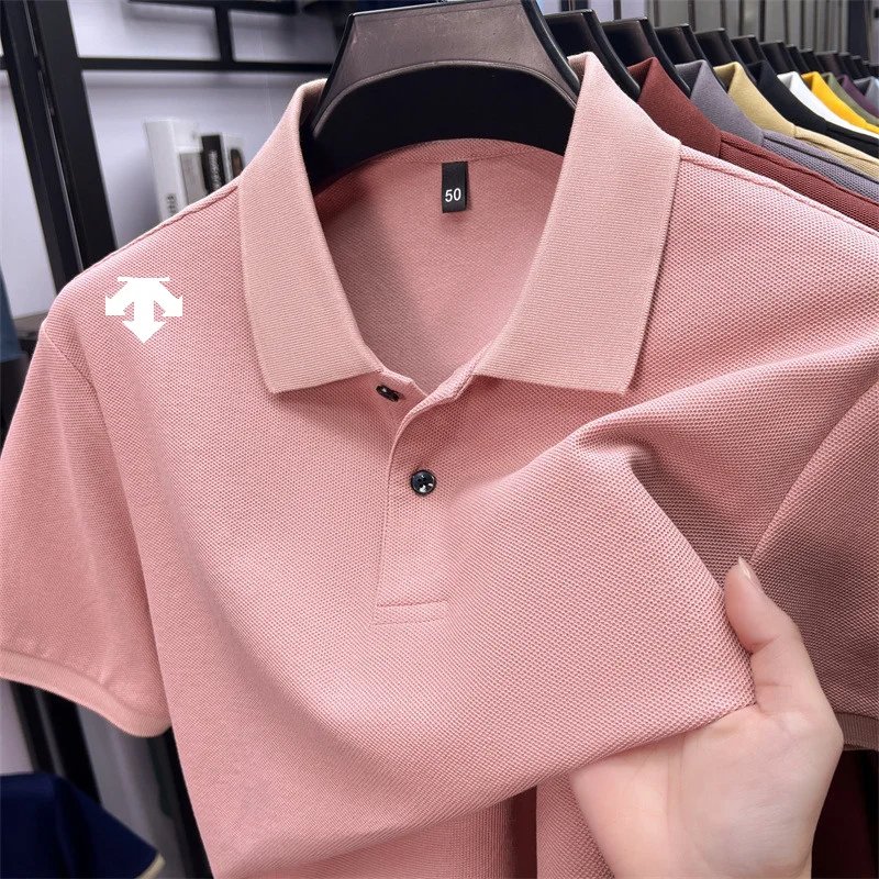cotton100% men's summer luxury brand polo shirt lapel geometric printing short sleeves t-shirt outdoor leisure men clothing tops