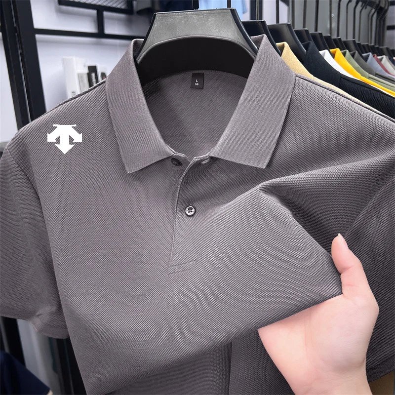 cotton100% men's summer luxury brand polo shirt lapel geometric printing short sleeves t-shirt outdoor leisure men clothing tops