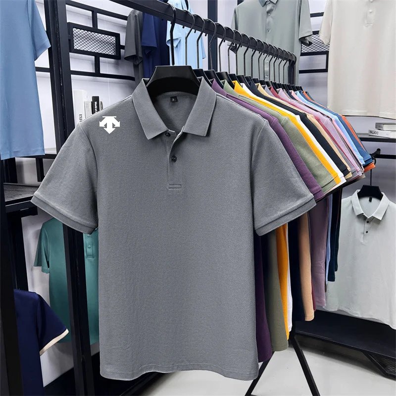 cotton100% men's summer luxury brand polo shirt lapel geometric printing short sleeves t-shirt outdoor leisure men clothing tops