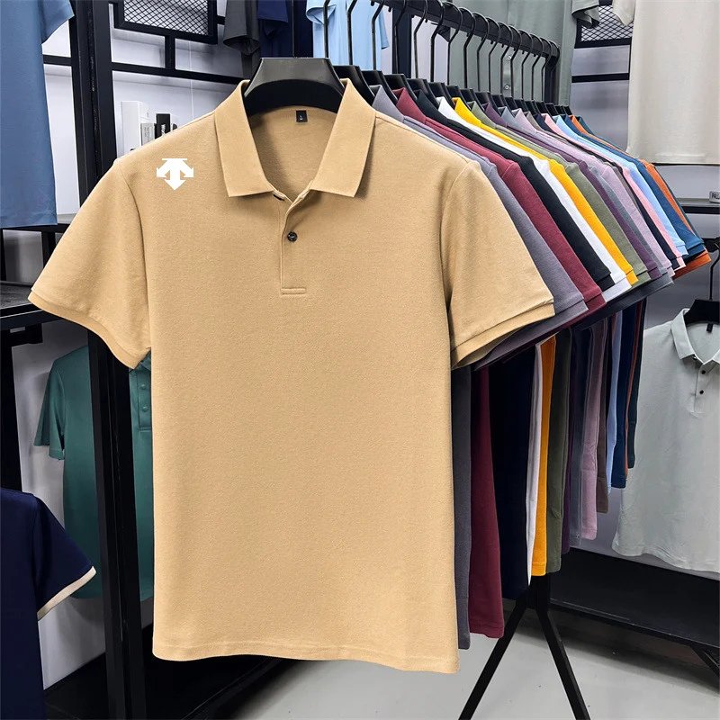 cotton100% men's summer luxury brand polo shirt lapel geometric printing short sleeves t-shirt outdoor leisure men clothing tops