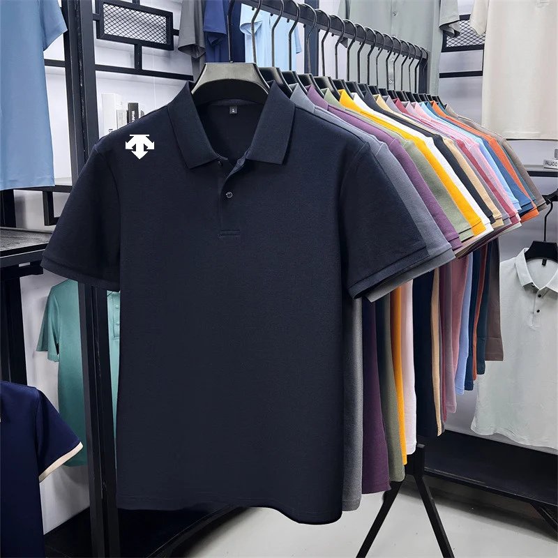 cotton100% men's summer luxury brand polo shirt lapel geometric printing short sleeves t-shirt outdoor leisure men clothing tops