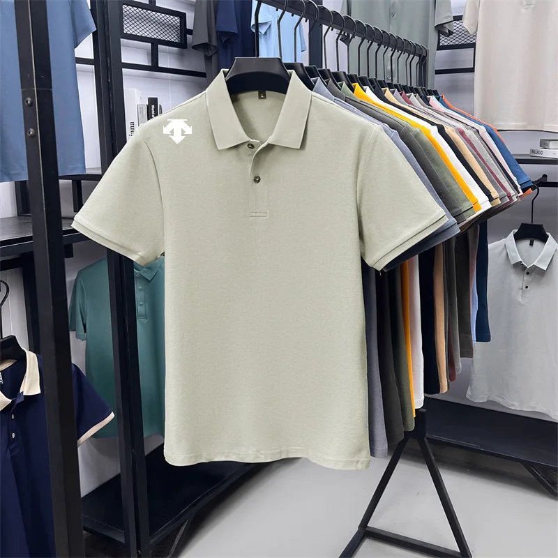 cotton100% men's summer luxury brand polo shirt lapel geometric printing short sleeves t-shirt outdoor leisure men clothing tops
