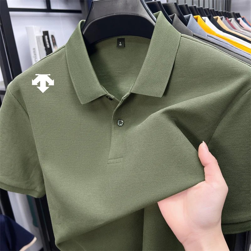 cotton100% men's summer luxury brand polo shirt lapel geometric printing short sleeves t-shirt outdoor leisure men clothing tops