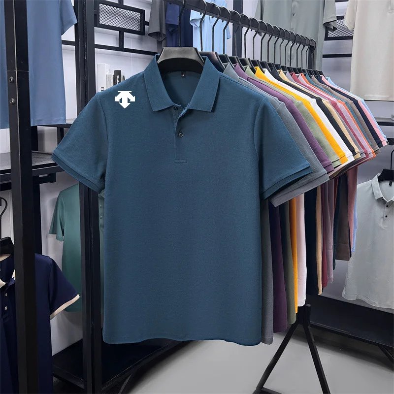 cotton100% men's summer luxury brand polo shirt lapel geometric printing short sleeves t-shirt outdoor leisure men clothing tops