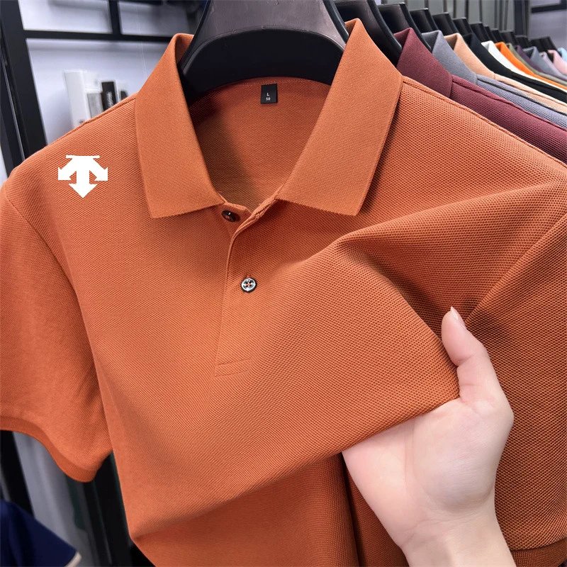 cotton100% men's summer luxury brand polo shirt lapel geometric printing short sleeves t-shirt outdoor leisure men clothing tops
