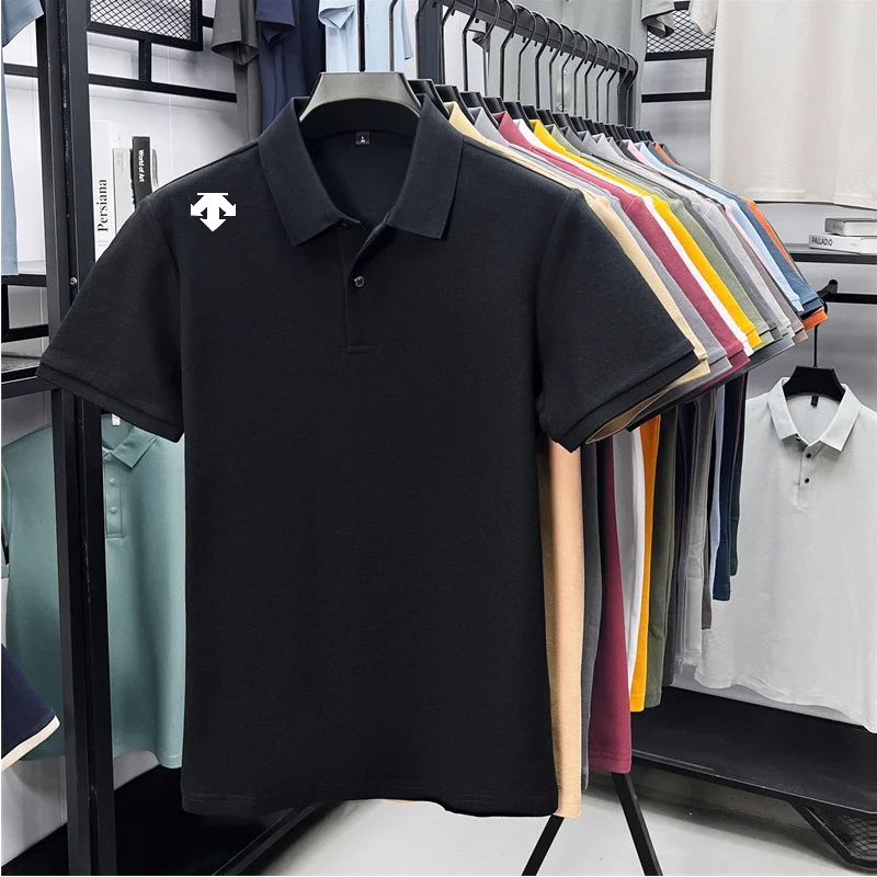 cotton100% men's summer luxury brand polo shirt lapel geometric printing short sleeves t-shirt outdoor leisure men clothing tops