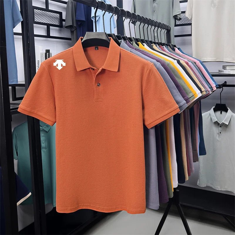 cotton100% men's summer luxury brand polo shirt lapel geometric printing short sleeves t-shirt outdoor leisure men clothing tops