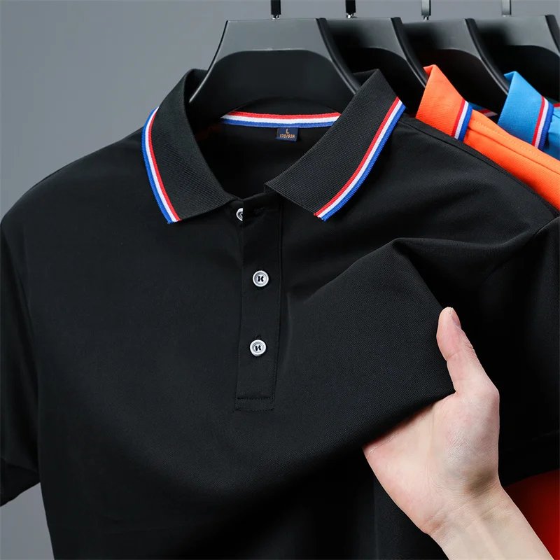 Men's Casual Solid Color Short Sleeve Polo Shirt 2025 Summer Fashionable Comfortable Versatile Top for Men