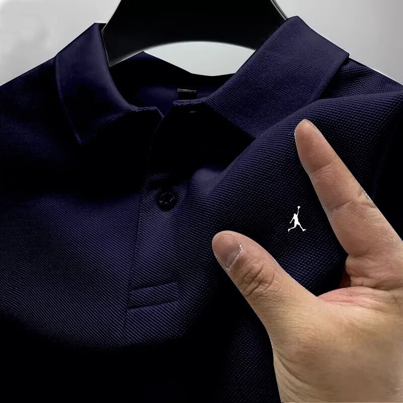 Men's Summer Lapel Business Polo Shirt High-Quality Printed Solid Color Casual Versatile Short-Sleeved T-Shirt Top