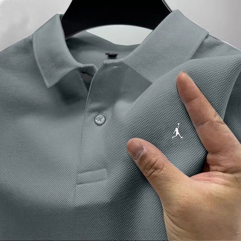 Men's Summer Lapel Business Polo Shirt High-Quality Printed Solid Color Casual Versatile Short-Sleeved T-Shirt Top