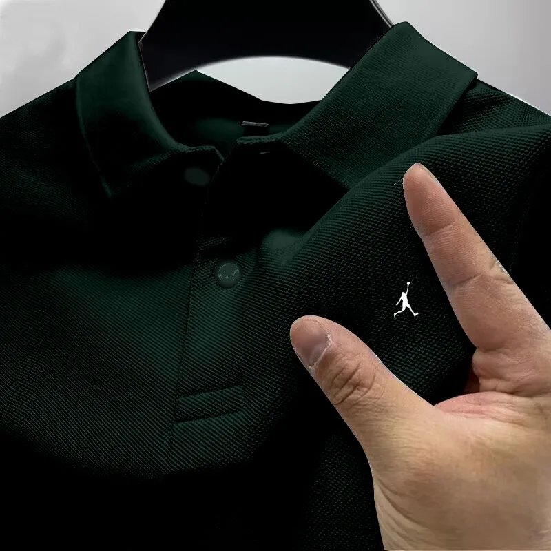 Men's Summer Lapel Business Polo Shirt High-Quality Printed Solid Color Casual Versatile Short-Sleeved T-Shirt Top