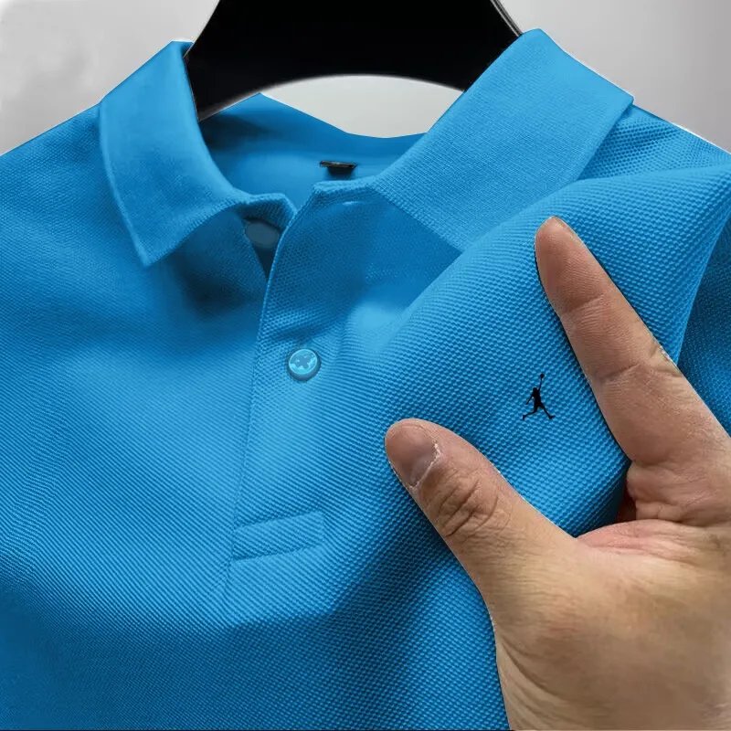Men's Summer Lapel Business Polo Shirt High-Quality Printed Solid Color Casual Versatile Short-Sleeved T-Shirt Top