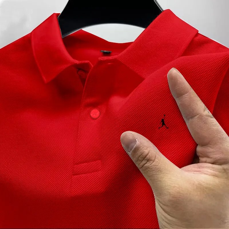 Men's Summer Lapel Business Polo Shirt High-Quality Printed Solid Color Casual Versatile Short-Sleeved T-Shirt Top