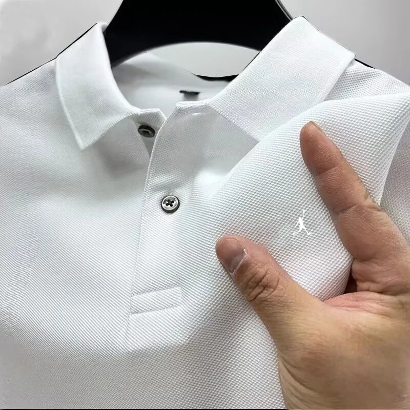 Men's Summer Lapel Business Polo Shirt High-Quality Printed Solid Color Casual Versatile Short-Sleeved T-Shirt Top