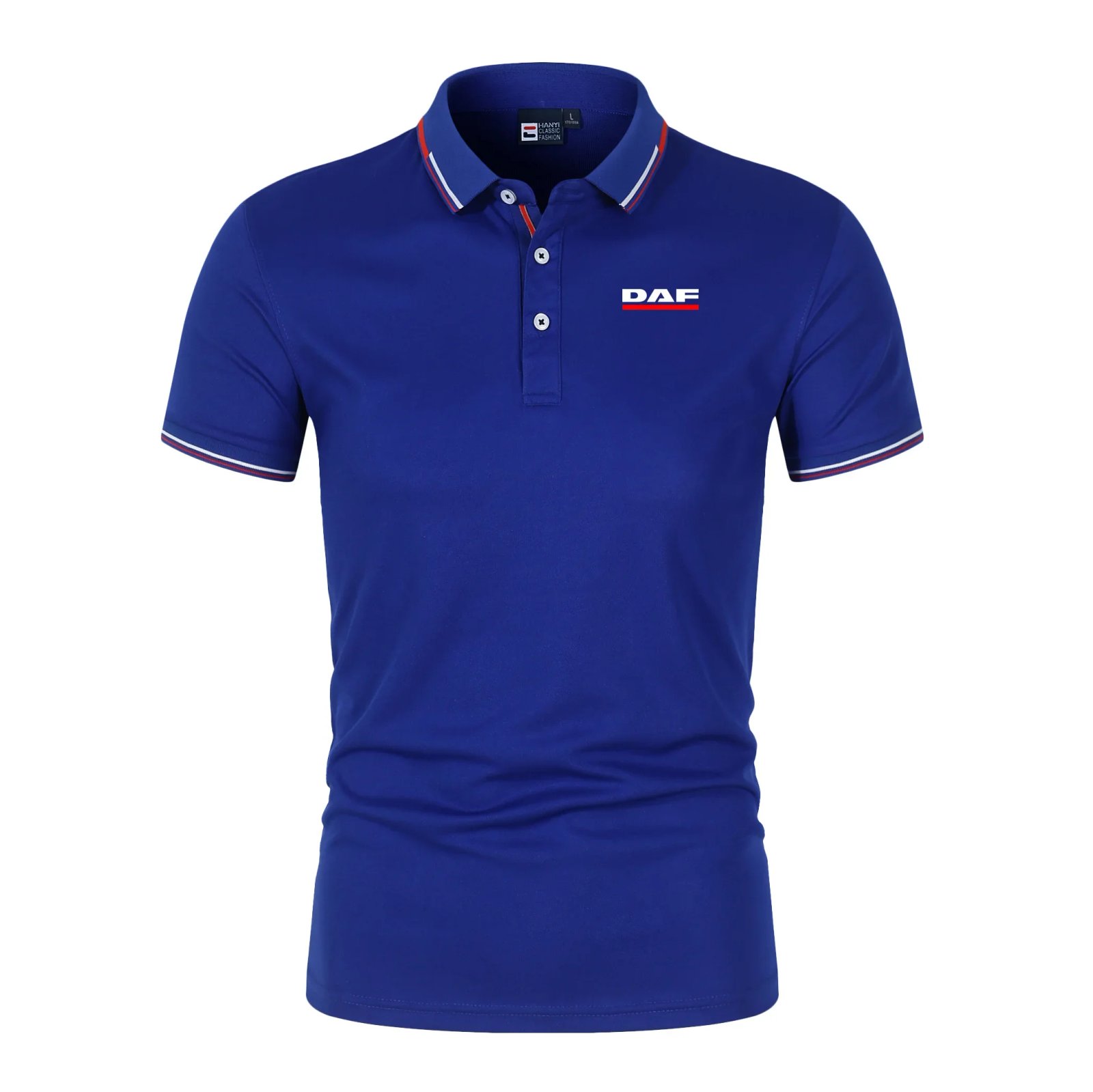 Men'S Casual Short Sleeve Polo Shirt DAF Logo Print Striped Color Block Sporty Style Collared Golf Shirt For Summer Men'S Casual Short Sleeve Polo Shirt DAF Logo Print Striped Color Block Sporty Style Collared Golf Shirt For Summer