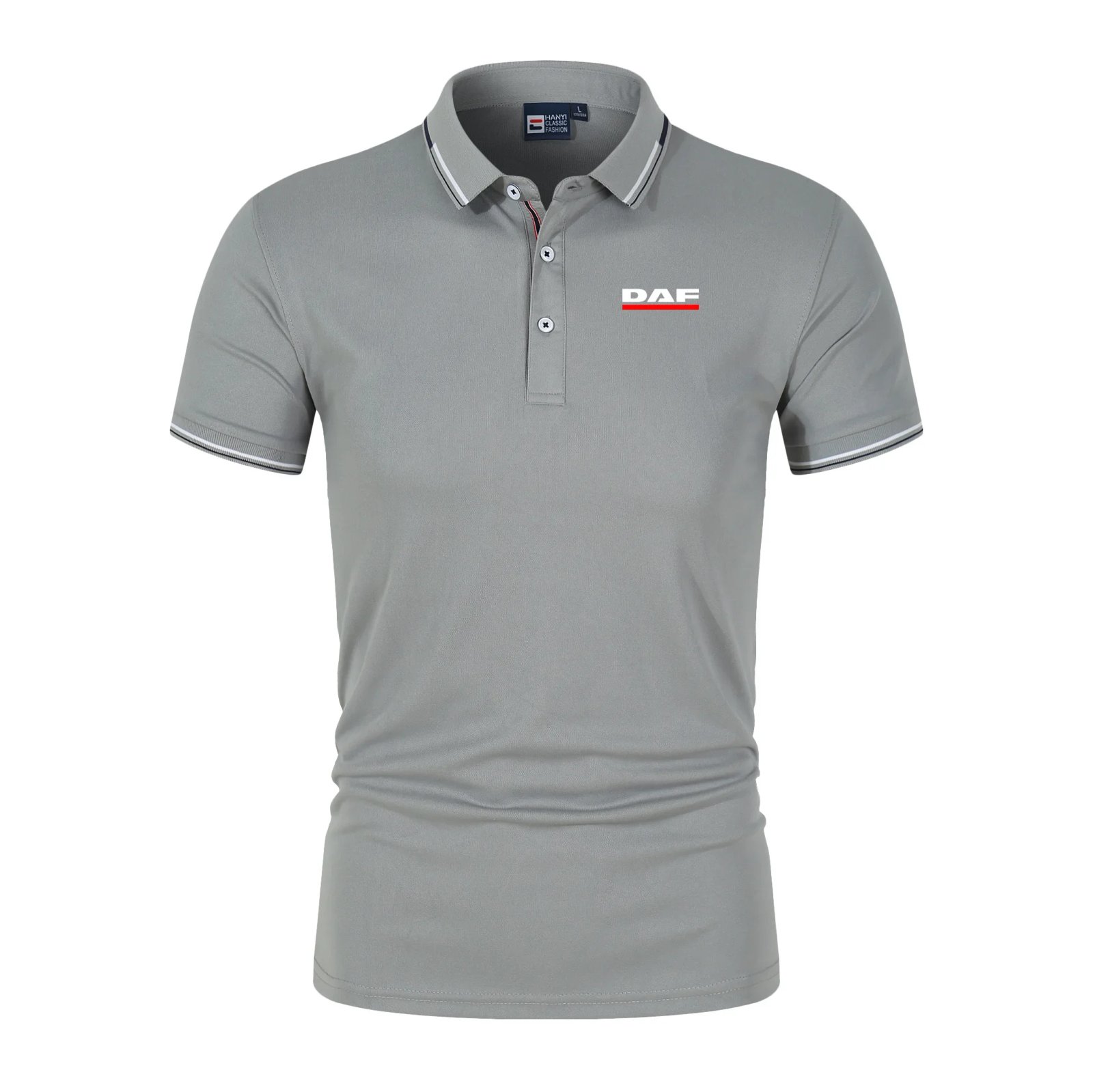 Men'S Casual Short Sleeve Polo Shirt DAF Logo Print Striped Color Block Sporty Style Collared Golf Shirt For Summer Men'S Casual Short Sleeve Polo Shirt DAF Logo Print Striped Color Block Sporty Style Collared Golf Shirt For Summer