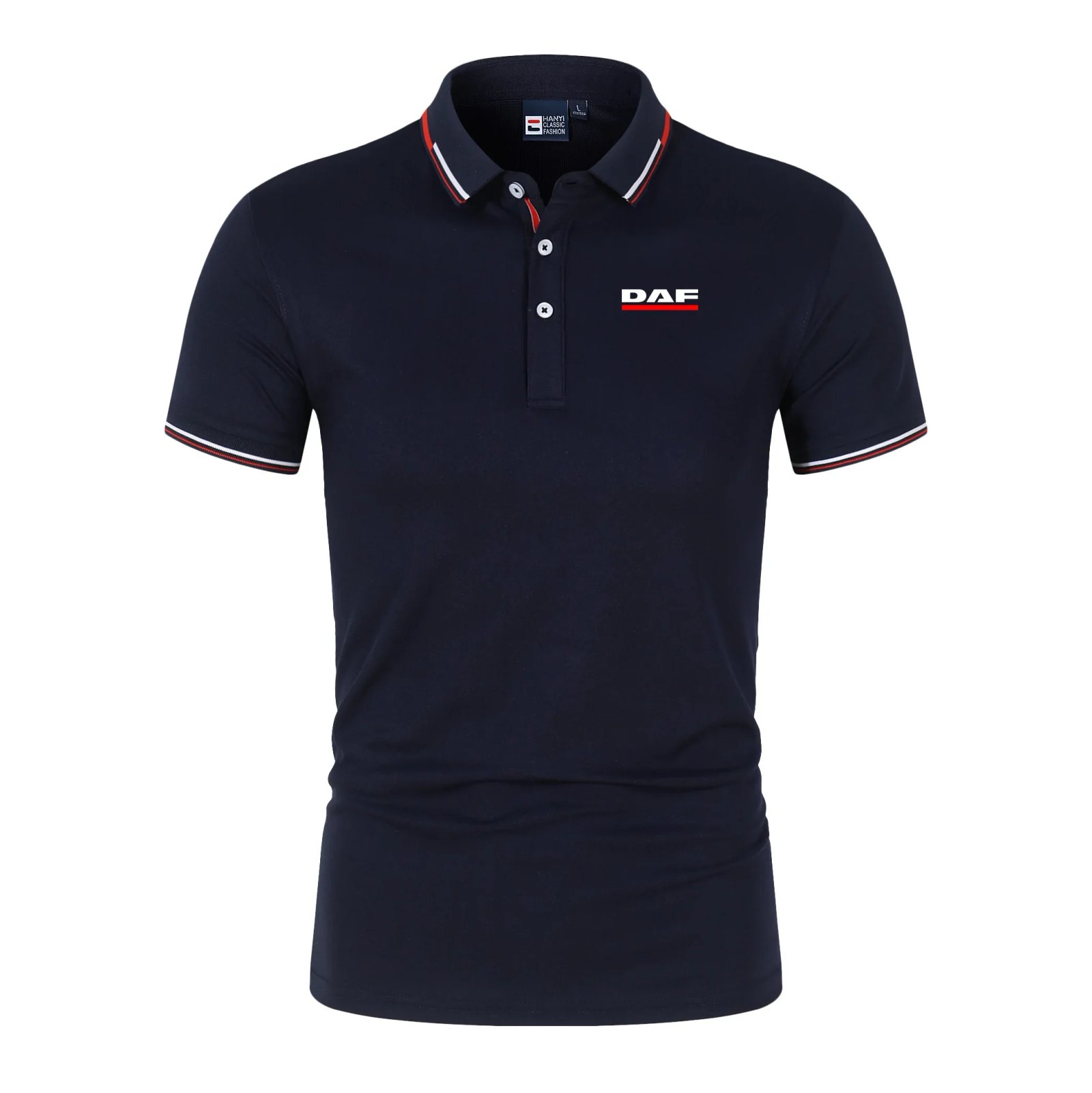 Men'S Casual Short Sleeve Polo Shirt DAF Logo Print Striped Color Block Sporty Style Collared Golf Shirt For Summer Men'S Casual Short Sleeve Polo Shirt DAF Logo Print Striped Color Block Sporty Style Collared Golf Shirt For Summer