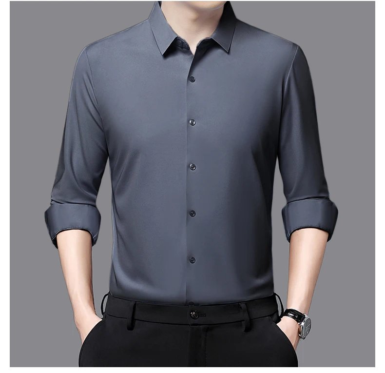Premium Men's Ultra-Stretch Shirt - High-Quality Silky Business Formal Long-Sleeve Shirt for Social and Casual Wear Premium Men's Ultra-Stretch Shirt - High-Quality Silky Business Formal Long-Sleeve Shirt for Social and Casual Wear