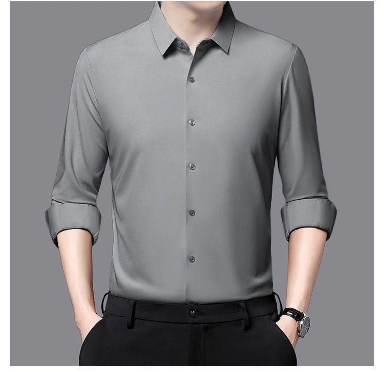 Premium Men's Ultra-Stretch Shirt - High-Quality Silky Business Formal Long-Sleeve Shirt for Social and Casual Wear Premium Men's Ultra-Stretch Shirt - High-Quality Silky Business Formal Long-Sleeve Shirt for Social and Casual Wear