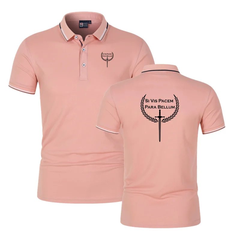Si Vis Pacem Para Bellum Men'S Short Sleeve Striped Shirt Solid Color Multi-Colored Casual Sporty Top With Letter Print For Busi
