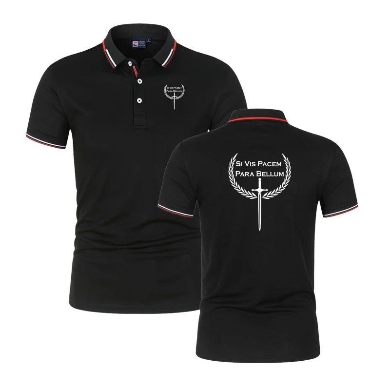 Si Vis Pacem Para Bellum Men'S Short Sleeve Striped Shirt Solid Color Multi-Colored Casual Sporty Top With Letter Print For Busi