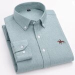 S-6XL Casual Pure Cotton Oxford Mens Shirts Long Sleeve Embroidery Horse Design Regular Fit Fashion Button Man White Dress Shirt - Image 3
