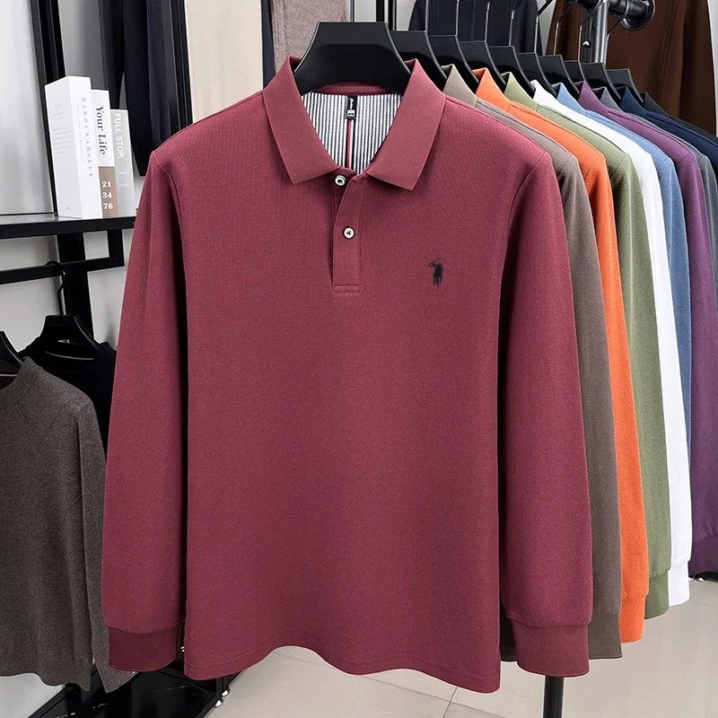 100% pure cotton autumn and winter men's fashion sports brand embroidered pony long sleeved POLO shirt business casual T-shirt