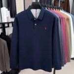 100% pure cotton autumn and winter men's fashion sports brand embroidered pony long sleeved POLO shirt business casual T-shirt - Image 2