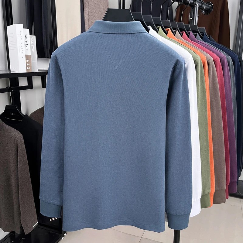 100% pure cotton autumn and winter men's fashion sports brand embroidered pony long sleeved POLO shirt business casual T-shirt