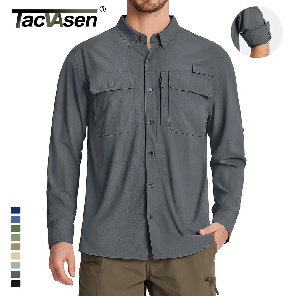 43933-jkucyv.png TACVASEN UPF 50+ Sun Protection Fishing Shirts Men's Quick Dry Long Sleeve Shirts Mesh Breathable Hiking Work Cargo Shirts - Image 1