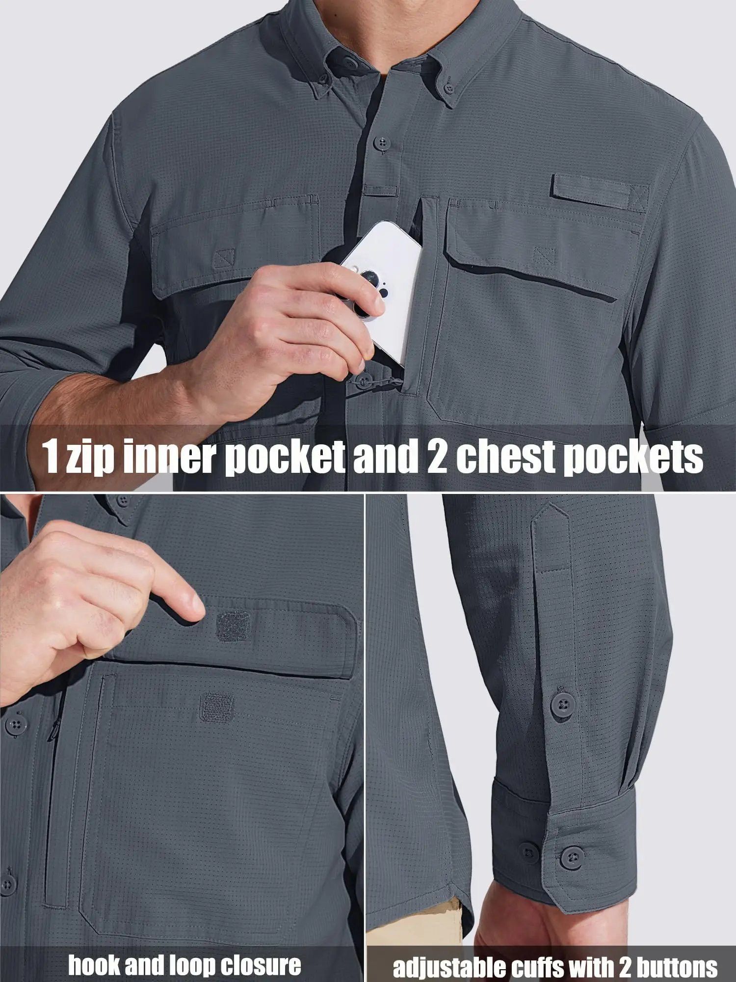 TACVASEN UPF 50+ Sun Protection Fishing Shirts Men's Quick Dry Long Sleeve Shirts Mesh Breathable Hiking Work Cargo Shirts TACVASEN UPF 50+ Sun Protection Fishing Shirts Men's Quick Dry Long Sleeve Shirts Mesh Breathable Hiking Work Cargo Shirts