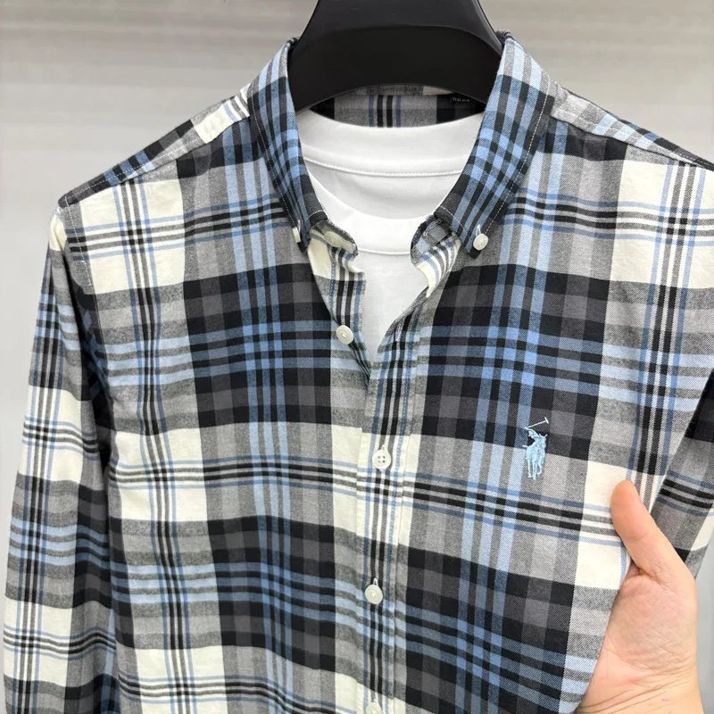 Luxury Brand Embroidery 100% Cotton Long Sleeved Shirt Men's New Shirt Men's Casual Loose Top Business Men Luxury Brand Embroidery 100% Cotton Long Sleeved Shirt Men's New Shirt Men's Casual Loose Top Business Men