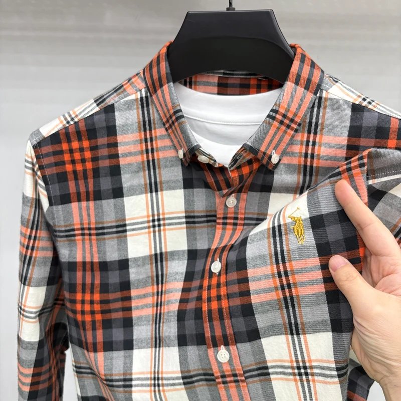 Luxury Brand Embroidery 100% Cotton Long Sleeved Shirt Men's New Shirt Men's Casual Loose Top Business Men Luxury Brand Embroidery 100% Cotton Long Sleeved Shirt Men's New Shirt Men's Casual Loose Top Business Men