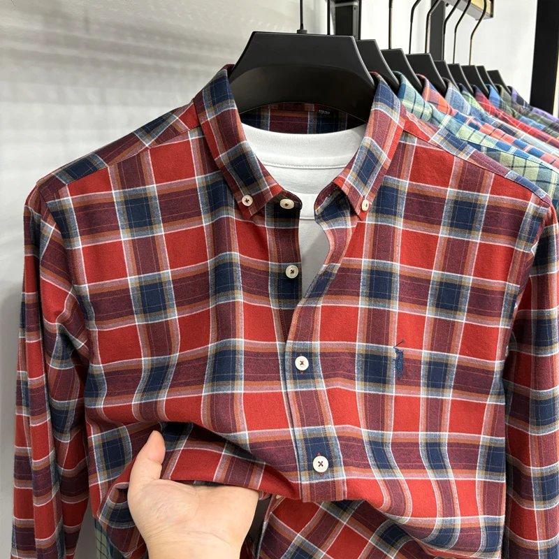 Luxury Brand Embroidery 100% Cotton Long Sleeved Shirt Men's New Shirt Men's Casual Loose Top Business Men Luxury Brand Embroidery 100% Cotton Long Sleeved Shirt Men's New Shirt Men's Casual Loose Top Business Men