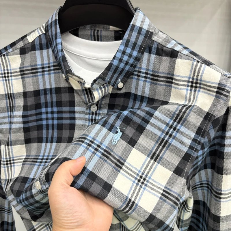 Luxury Brand Embroidery 100% Cotton Long Sleeved Shirt Men's New Shirt Men's Casual Loose Top Business Men Luxury Brand Embroidery 100% Cotton Long Sleeved Shirt Men's New Shirt Men's Casual Loose Top Business Men