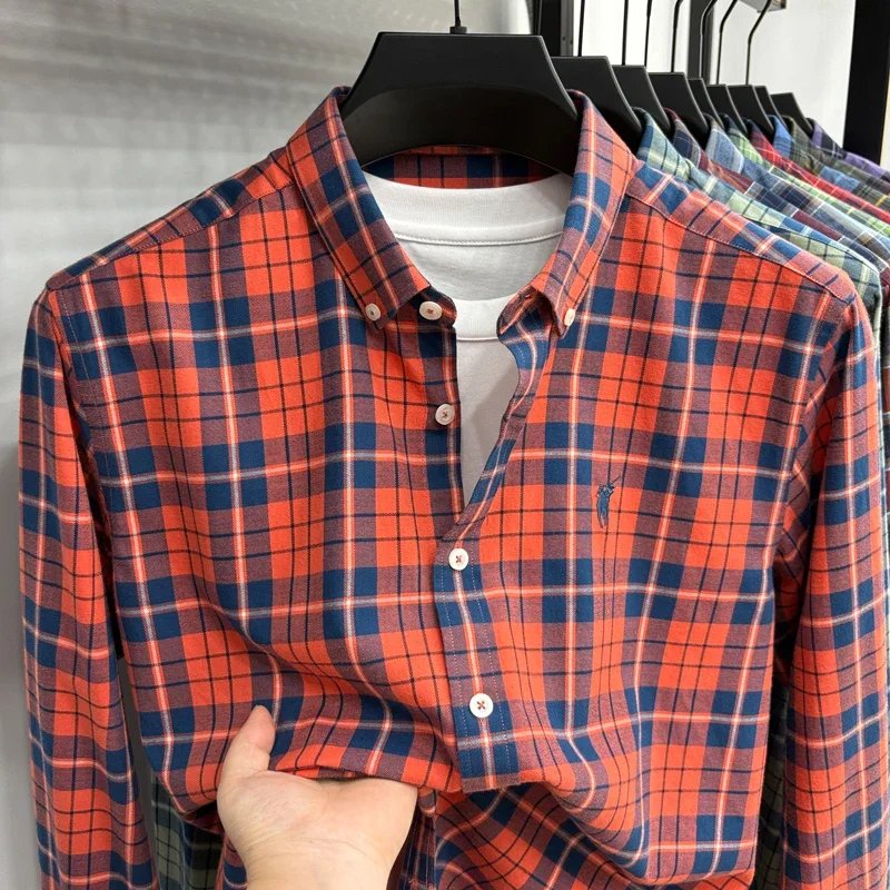 Luxury Brand Embroidery 100% Cotton Long Sleeved Shirt Men's New Shirt Men's Casual Loose Top Business Men Luxury Brand Embroidery 100% Cotton Long Sleeved Shirt Men's New Shirt Men's Casual Loose Top Business Men