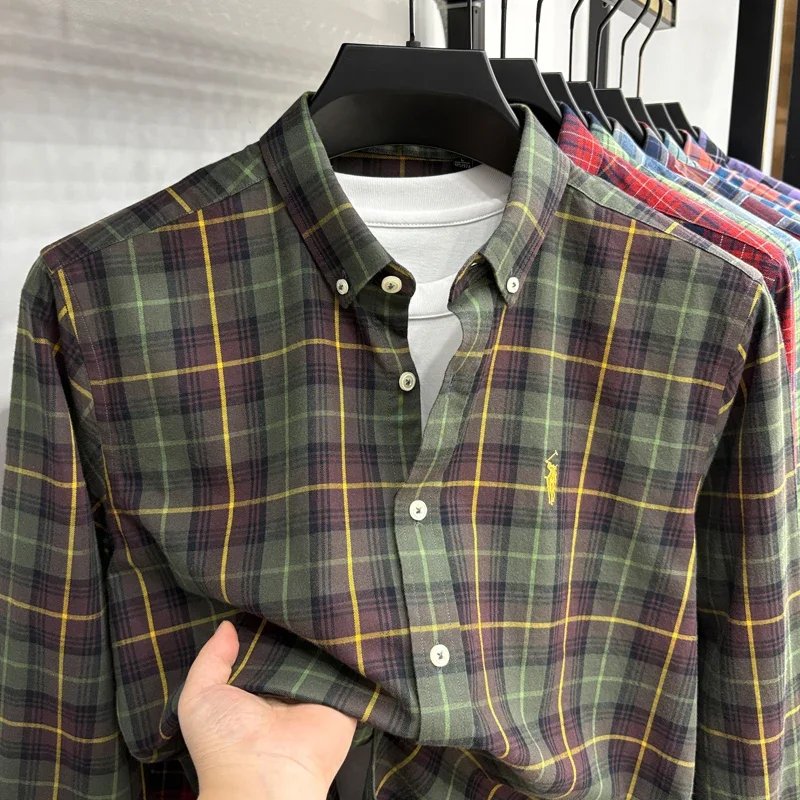 Luxury Brand Embroidery 100% Cotton Long Sleeved Shirt Men's New Shirt Men's Casual Loose Top Business Men Luxury Brand Embroidery 100% Cotton Long Sleeved Shirt Men's New Shirt Men's Casual Loose Top Business Men