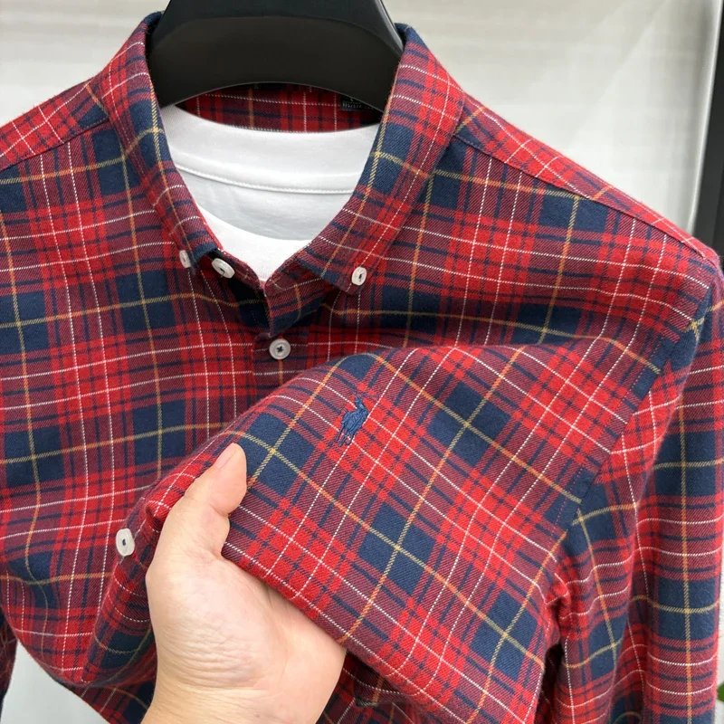 Luxury Brand Embroidery 100% Cotton Long Sleeved Shirt Men's New Shirt Men's Casual Loose Top Business Men Luxury Brand Embroidery 100% Cotton Long Sleeved Shirt Men's New Shirt Men's Casual Loose Top Business Men