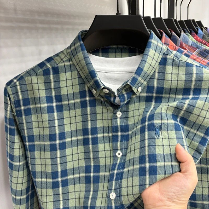 Luxury Brand Embroidery 100% Cotton Long Sleeved Shirt Men's New Shirt Men's Casual Loose Top Business Men Luxury Brand Embroidery 100% Cotton Long Sleeved Shirt Men's New Shirt Men's Casual Loose Top Business Men