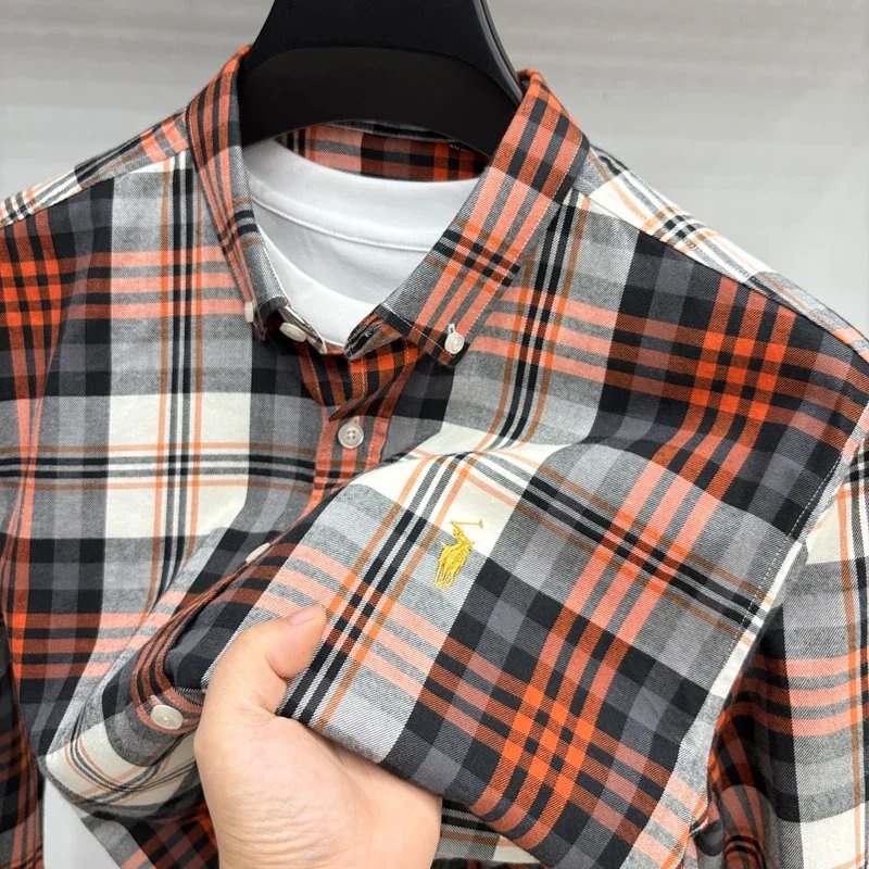 Luxury Brand Embroidery 100% Cotton Long Sleeved Shirt Men's New Shirt Men's Casual Loose Top Business Men Luxury Brand Embroidery 100% Cotton Long Sleeved Shirt Men's New Shirt Men's Casual Loose Top Business Men