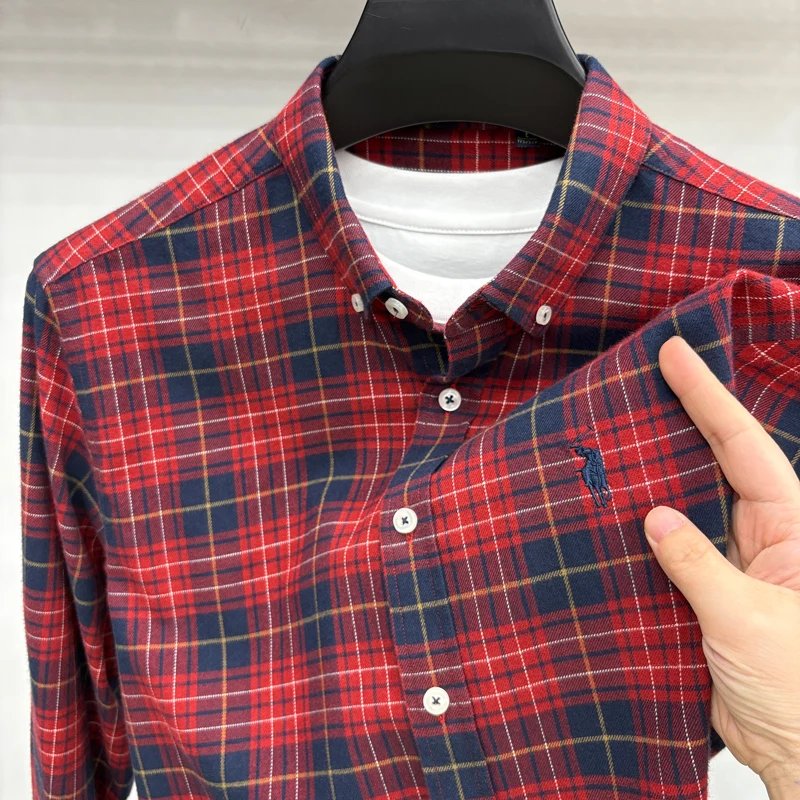 Luxury Brand Embroidery 100% Cotton Long Sleeved Shirt Men's New Shirt Men's Casual Loose Top Business Men Luxury Brand Embroidery 100% Cotton Long Sleeved Shirt Men's New Shirt Men's Casual Loose Top Business Men