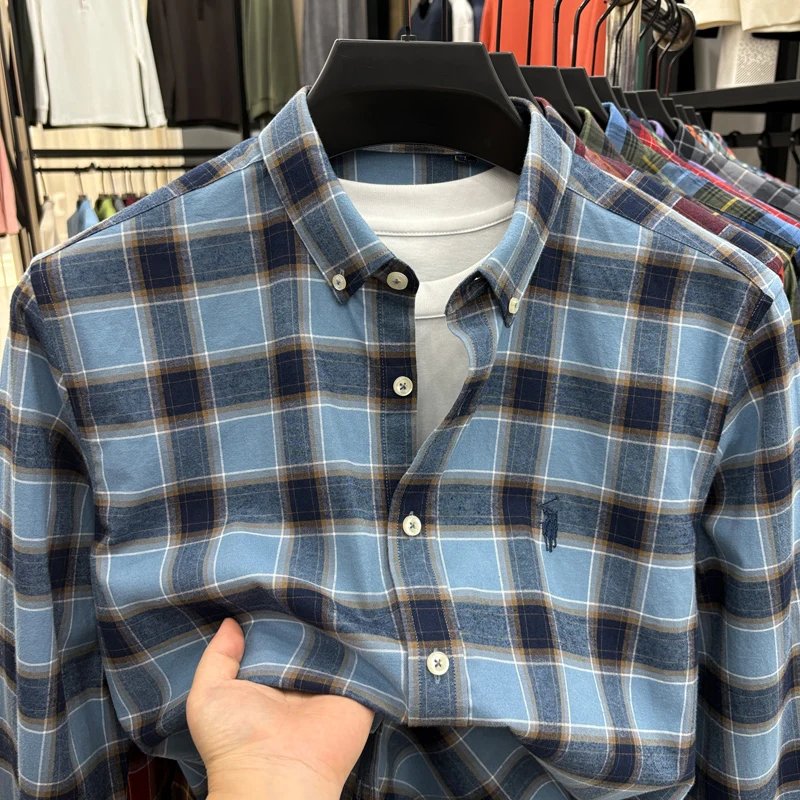 Luxury Brand Embroidery 100% Cotton Long Sleeved Shirt Men's New Shirt Men's Casual Loose Top Business Men Luxury Brand Embroidery 100% Cotton Long Sleeved Shirt Men's New Shirt Men's Casual Loose Top Business Men