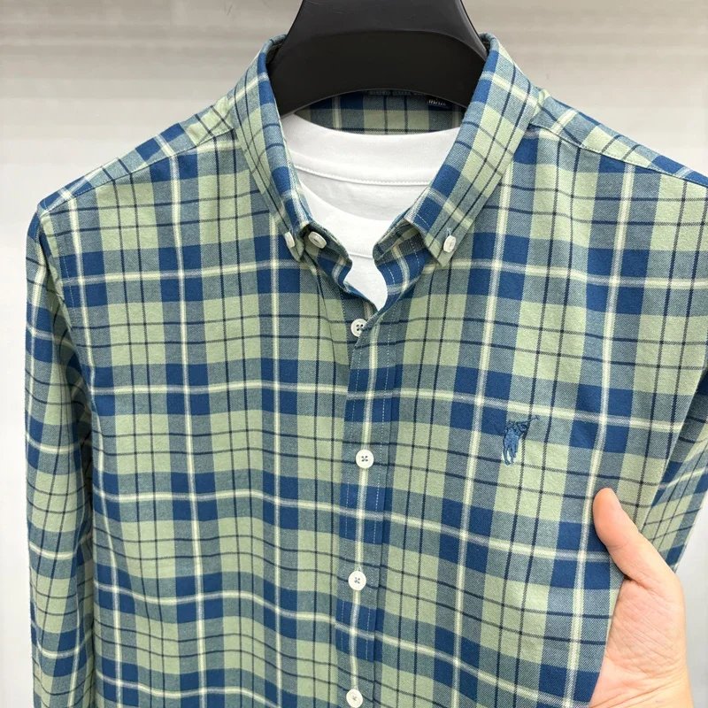 Luxury Brand Embroidery 100% Cotton Long Sleeved Shirt Men's New Shirt Men's Casual Loose Top Business Men Luxury Brand Embroidery 100% Cotton Long Sleeved Shirt Men's New Shirt Men's Casual Loose Top Business Men