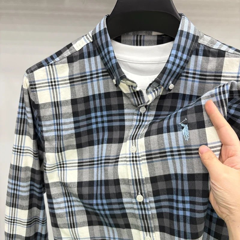 Luxury Brand Embroidery 100% Cotton Long Sleeved Shirt Men's New Shirt Men's Casual Loose Top Business Men Luxury Brand Embroidery 100% Cotton Long Sleeved Shirt Men's New Shirt Men's Casual Loose Top Business Men