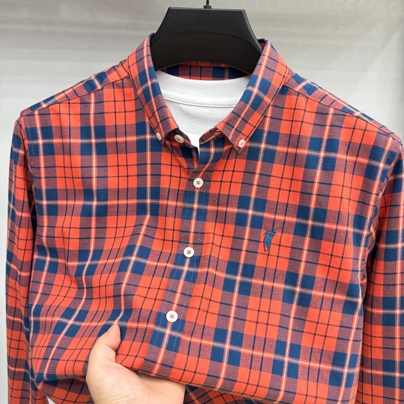 Luxury Brand Embroidery 100% Cotton Long Sleeved Shirt Men's New Shirt Men's Casual Loose Top Business Men Luxury Brand Embroidery 100% Cotton Long Sleeved Shirt Men's New Shirt Men's Casual Loose Top Business Men