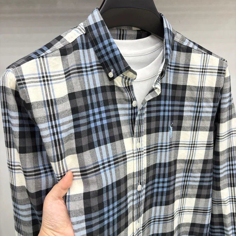 Luxury Brand Embroidery 100% Cotton Long Sleeved Shirt Men's New Shirt Men's Casual Loose Top Business Men Luxury Brand Embroidery 100% Cotton Long Sleeved Shirt Men's New Shirt Men's Casual Loose Top Business Men