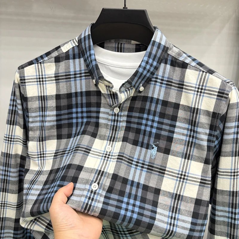 Luxury Brand Embroidery 100% Cotton Long Sleeved Shirt Men's New Shirt Men's Casual Loose Top Business Men Luxury Brand Embroidery 100% Cotton Long Sleeved Shirt Men's New Shirt Men's Casual Loose Top Business Men