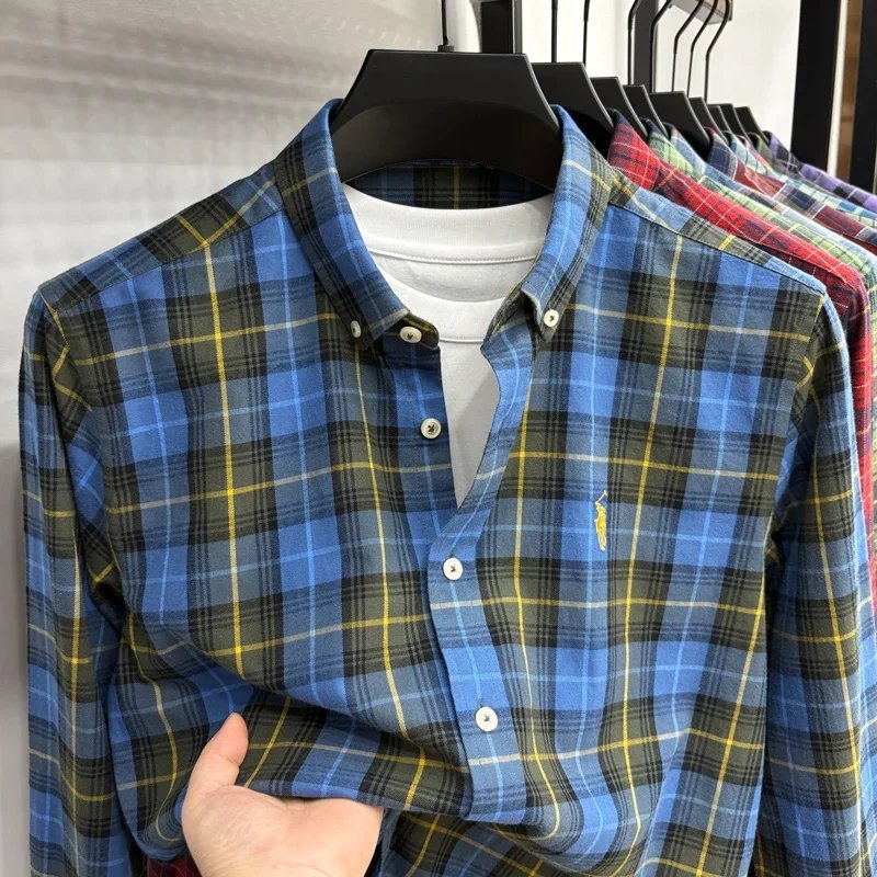 Luxury Brand Embroidery 100% Cotton Long Sleeved Shirt Men's New Shirt Men's Casual Loose Top Business Men Luxury Brand Embroidery 100% Cotton Long Sleeved Shirt Men's New Shirt Men's Casual Loose Top Business Men