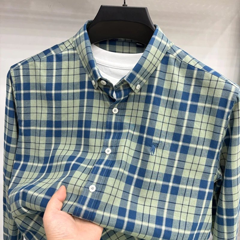 Luxury Brand Embroidery 100% Cotton Long Sleeved Shirt Men's New Shirt Men's Casual Loose Top Business Men Luxury Brand Embroidery 100% Cotton Long Sleeved Shirt Men's New Shirt Men's Casual Loose Top Business Men